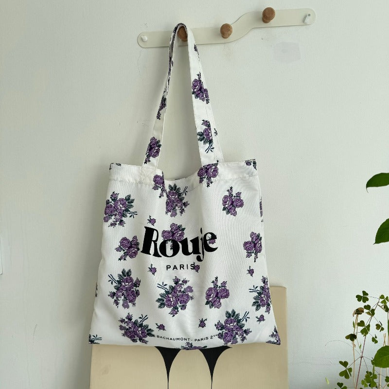 Floral Gingham Canvas Tote