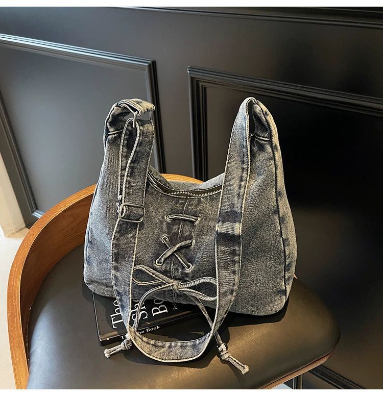 Corset Bow Denim Shoulder Bag