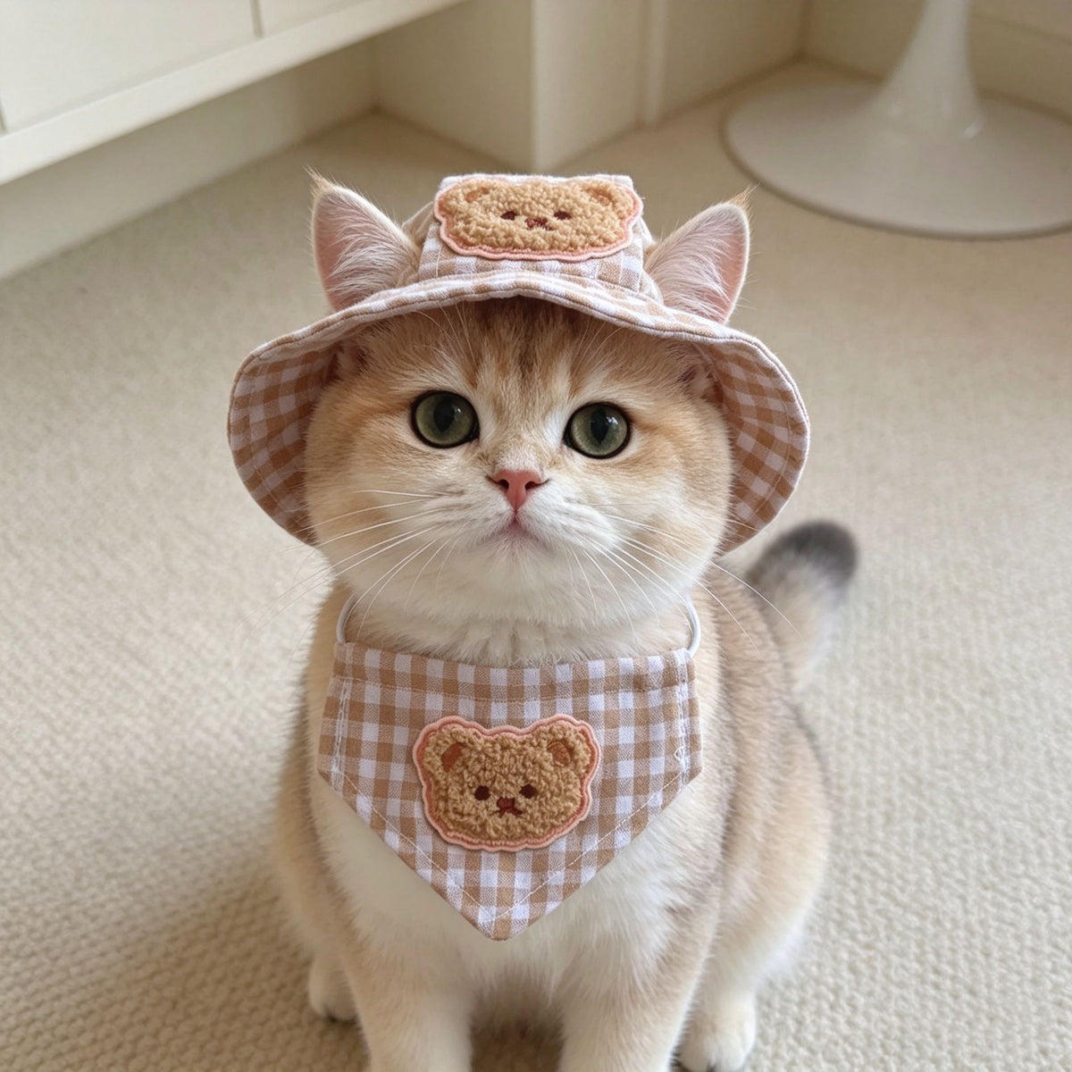 Bear Patch Gingham Pet Hat