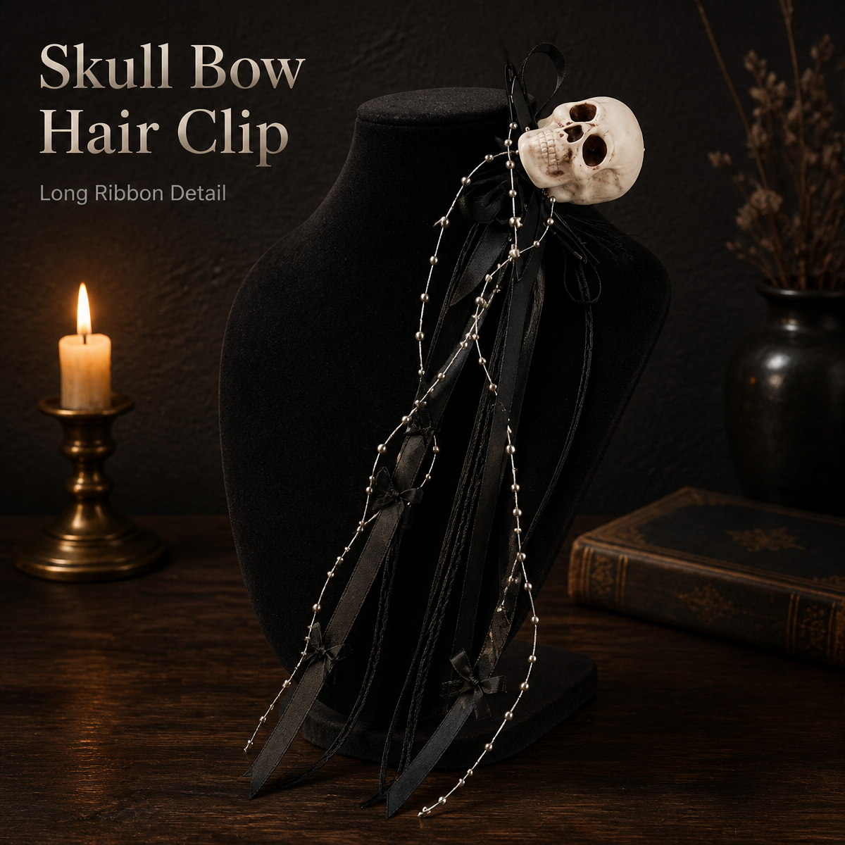 Skull Ribbon Streamer Clip