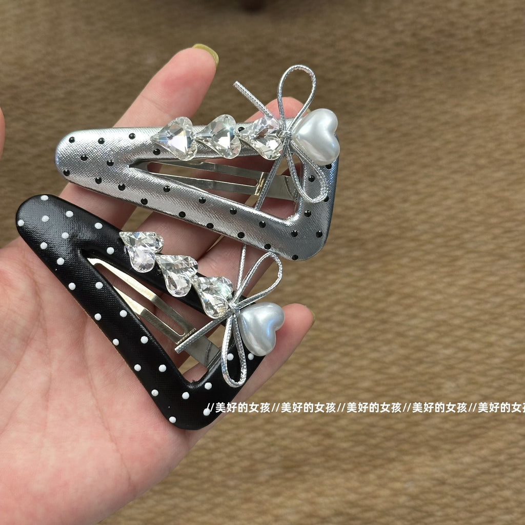 Polka Dot Heart Bow Clip