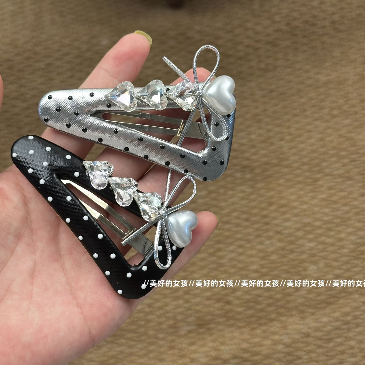Polka Dot Heart Bow Clip