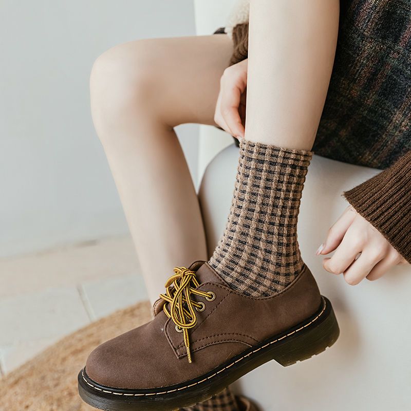 Waffle Check Contrast Toe Socks