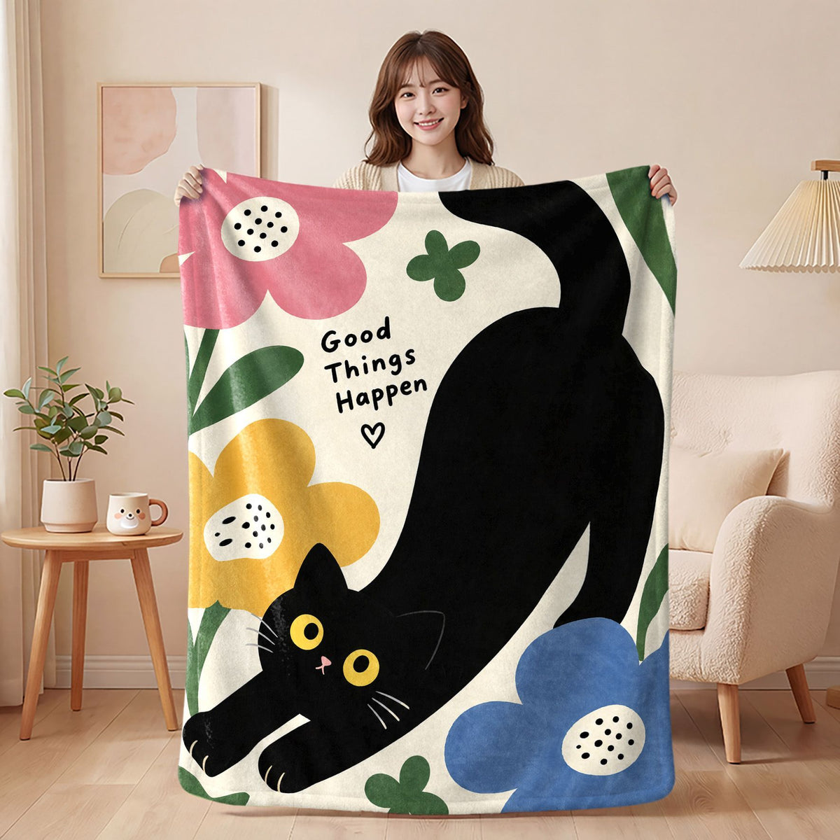Black Cat Flannel Nap Blanket