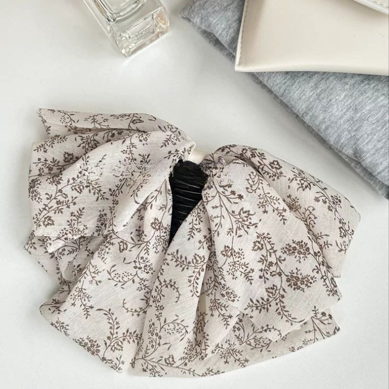 Floral Chiffon Bow Claw Clip