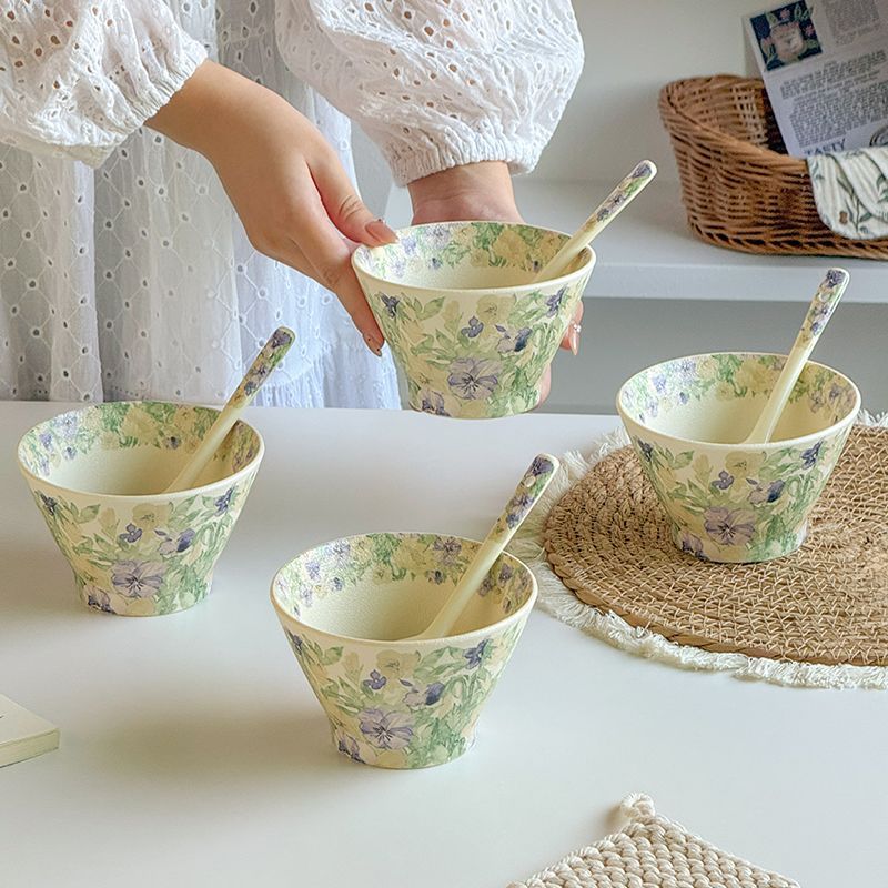 Pansy Print Conical Rice Bowl