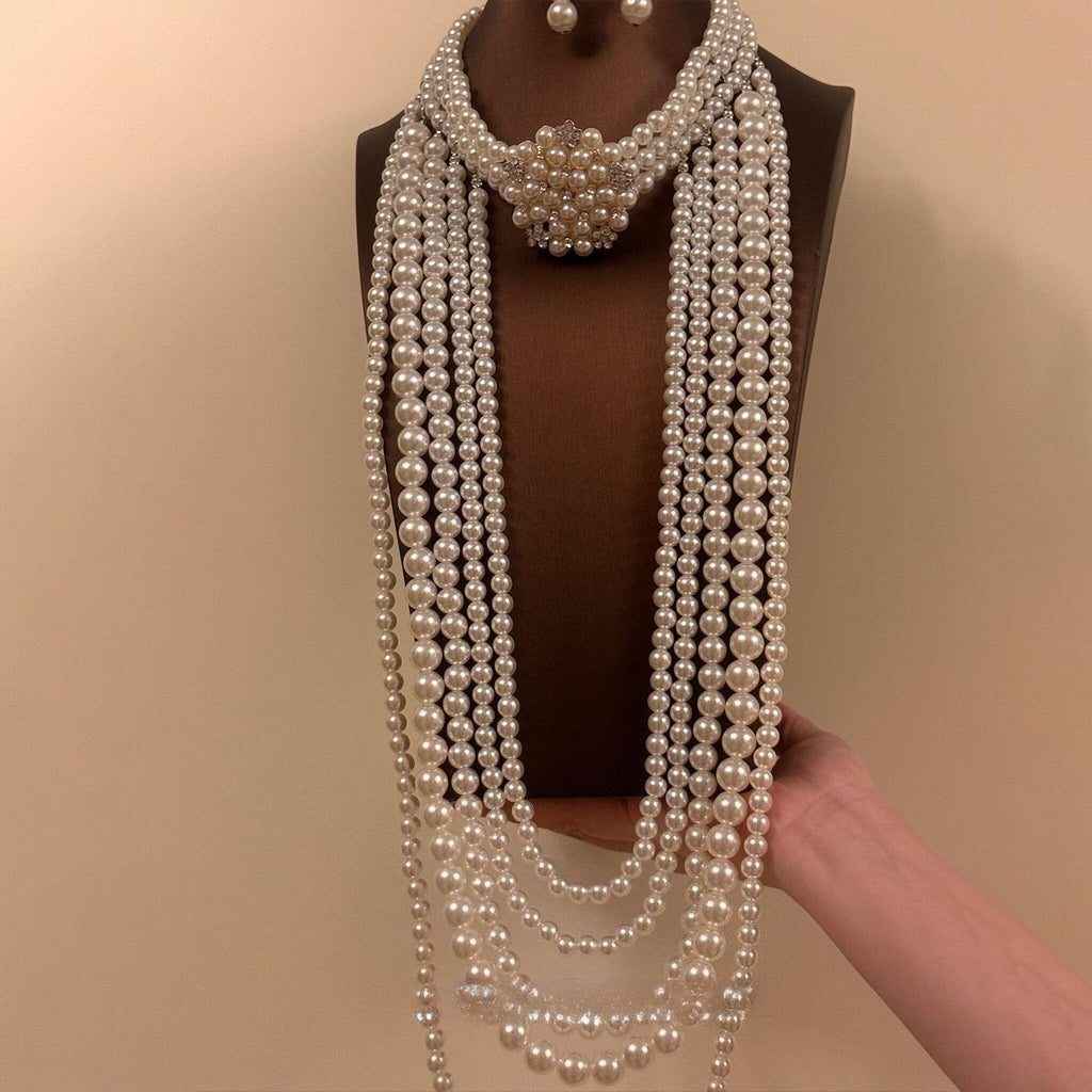 Layered Beaded Necklace Earring Set - Modomu