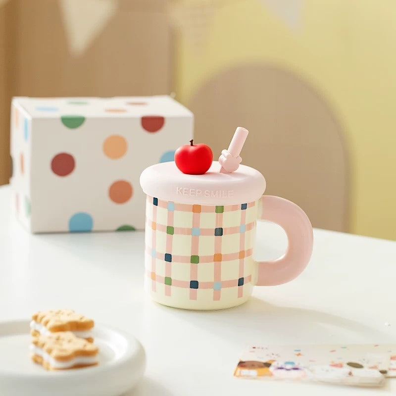 Polka Dot Ceramic Straw Mug - Modomu