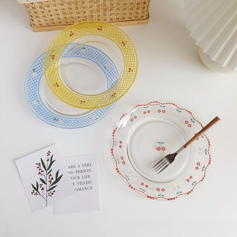 Cherry Gingham Rim Dessert Plate