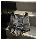 Corset Bow Denim Shoulder Bag