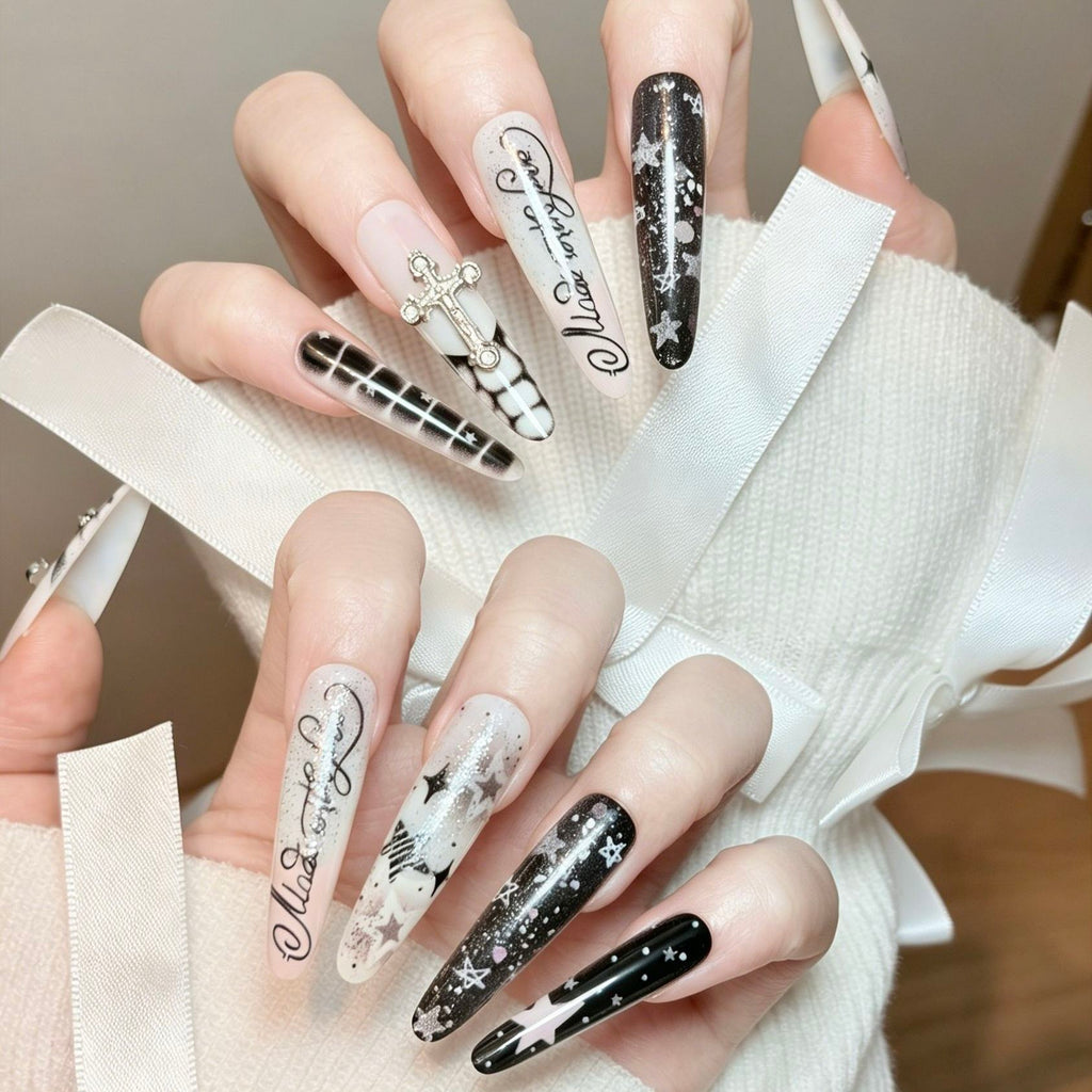 Midnight Cross Star Press-On Nails