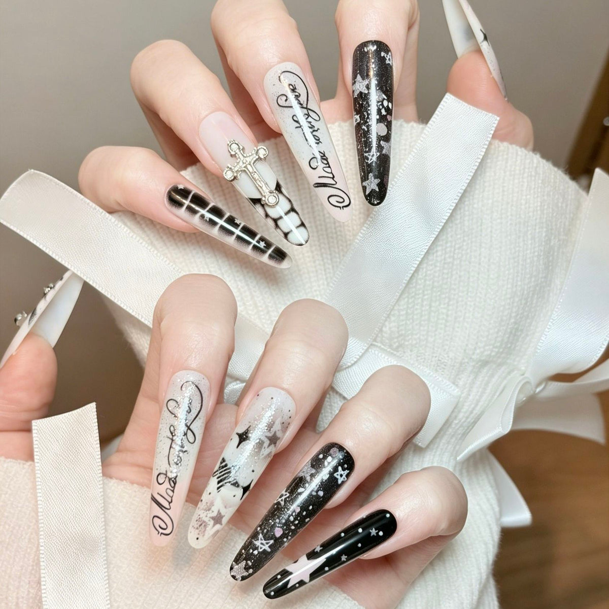 Midnight Cross Star Press-On Nails