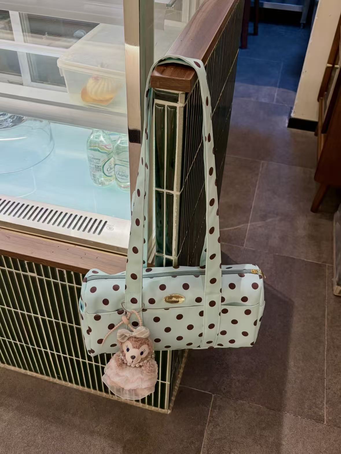 Mint Brown Dot polka dot boston bag
