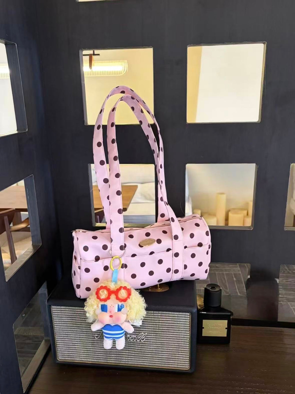 Strawberry Print polka dot boston bag