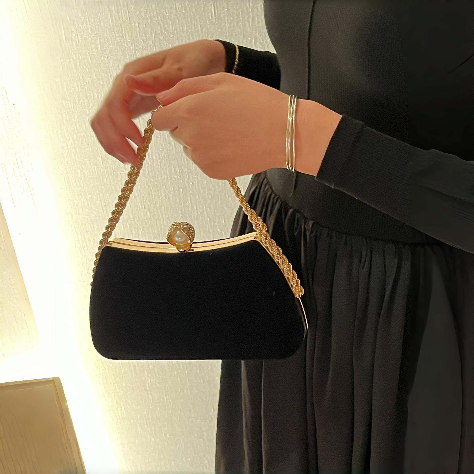 Sakura Suede Pearl Cheongsam Bag