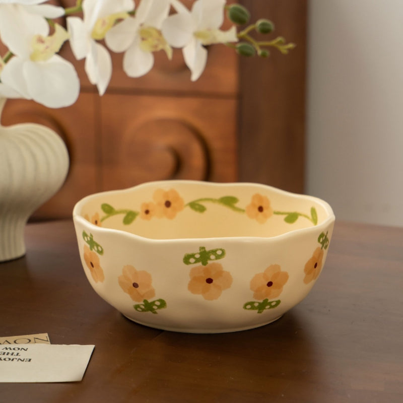 Butterfly Floral Ceramic Rice Bowl - Modomu