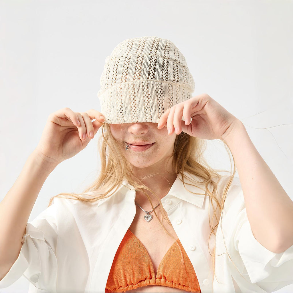 Knit Hollow Beanie Hat - Modomu