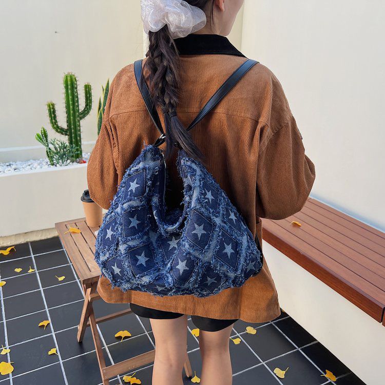 Frayed Star Denim Slouch Bag