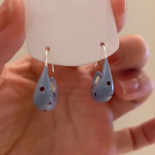 Dotted Blue Chunky Hoop Earrings