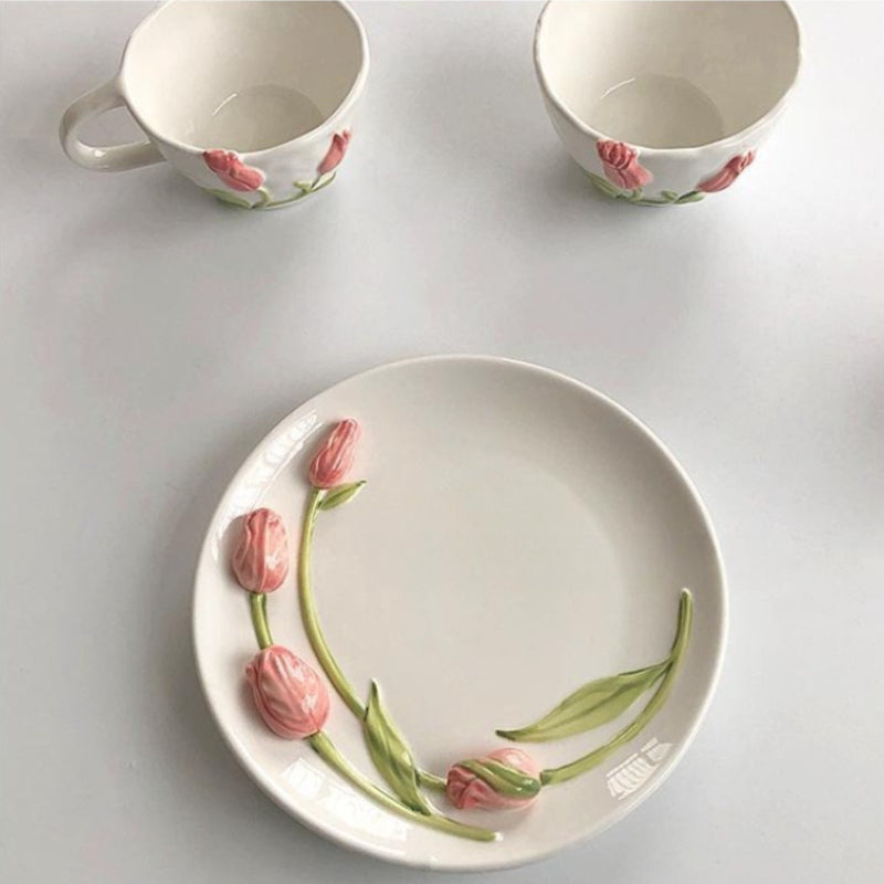 Embossed Tulip Ceramic Mug - Modomu