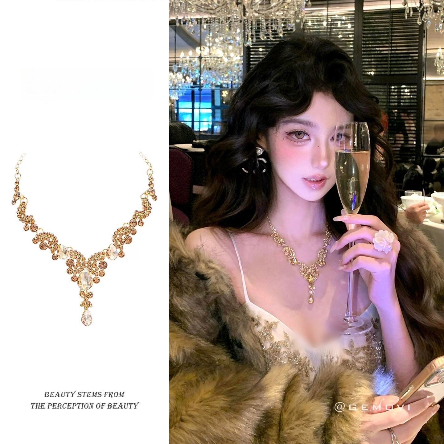 Shimmering Teardrop Statement Necklace - Modomu