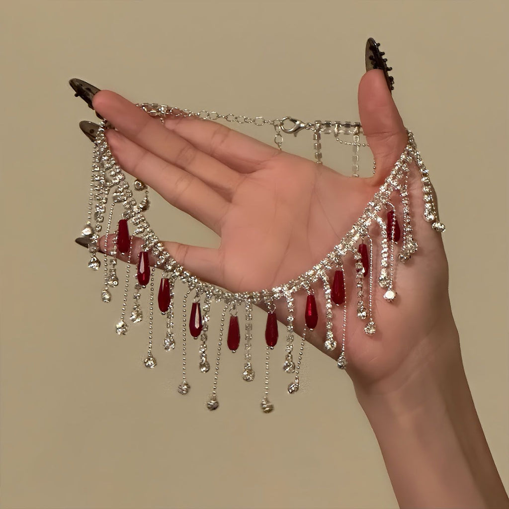 Rhinestone Fringe Choker