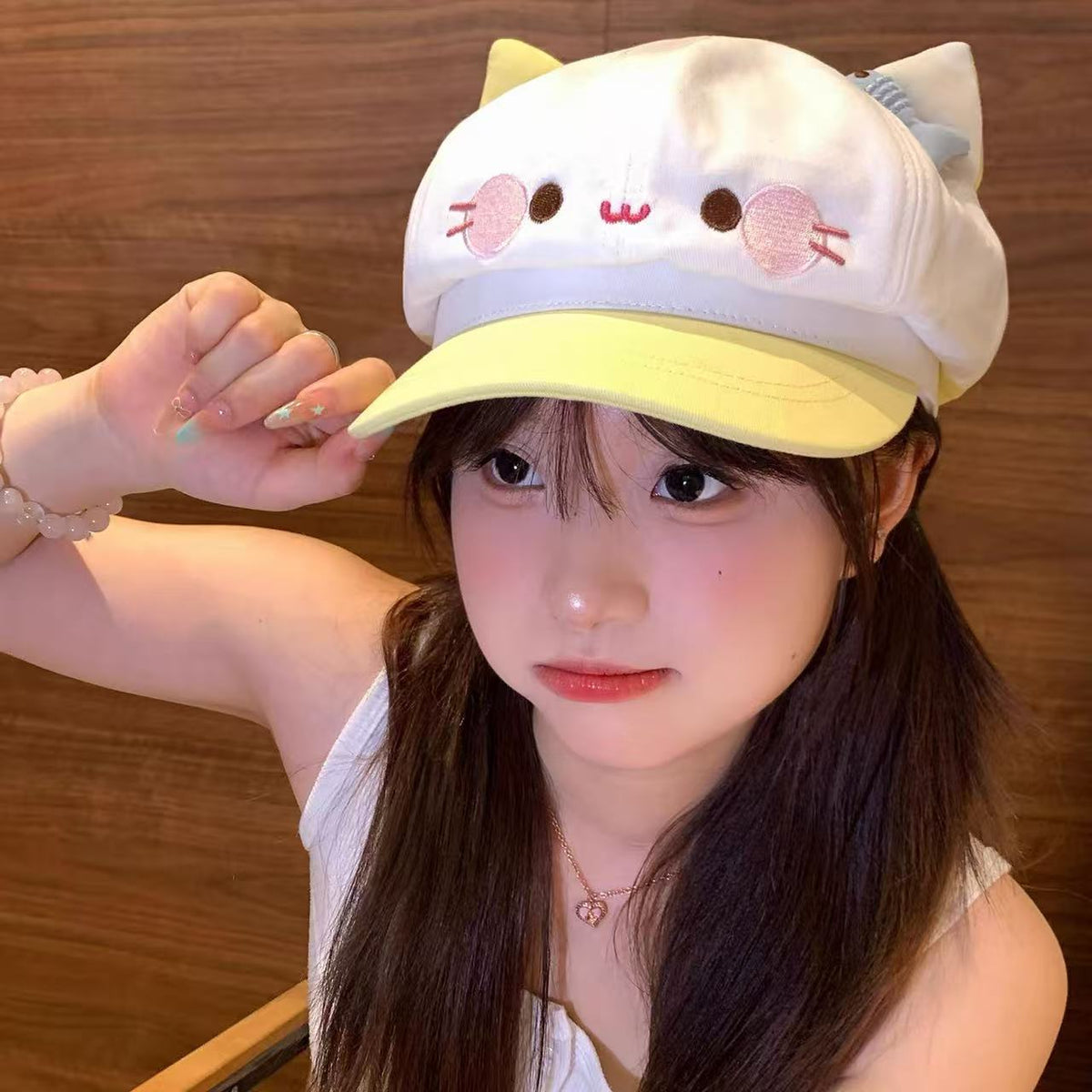 Cat Ear Denim Newsboy Cap