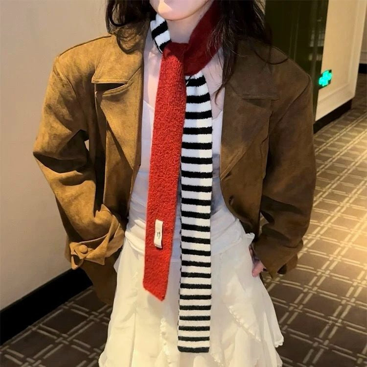 Striped Knit Student Scarf - Modomu