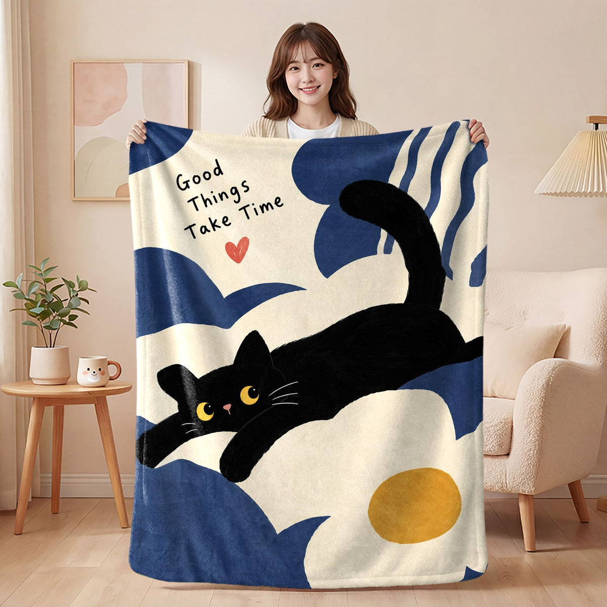 Black Cat Flannel Nap Blanket