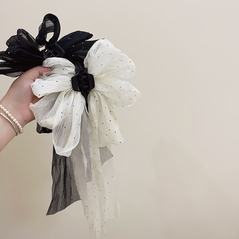 Dotted Tulle Oversized Bow Clip
