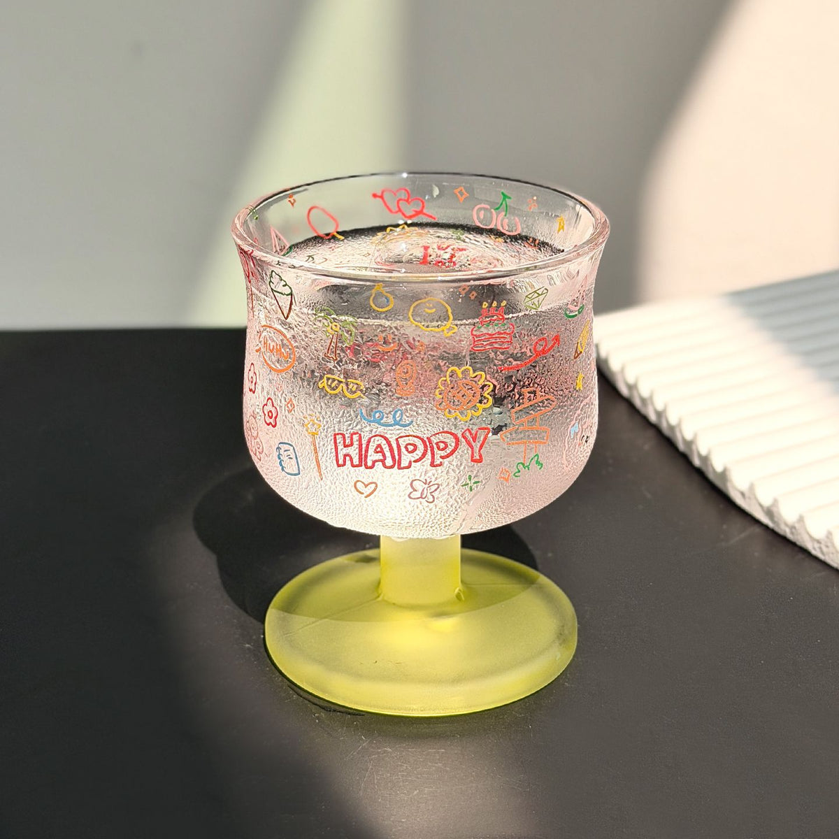 Happy Doodle Glass Goblet