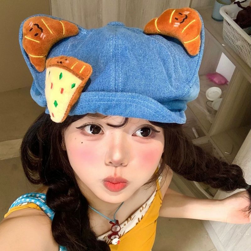 Cat Ear Denim Newsboy Cap