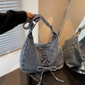 Corset Bow Denim Shoulder Bag