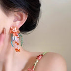 Glazed Flower Beaded Stud Earrings - Modomu