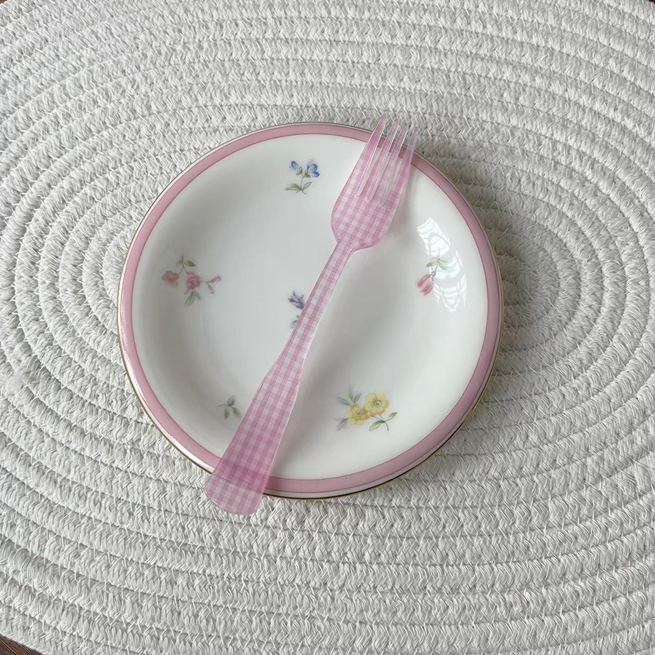 Gingham Check Acrylic Dessert Cutlery