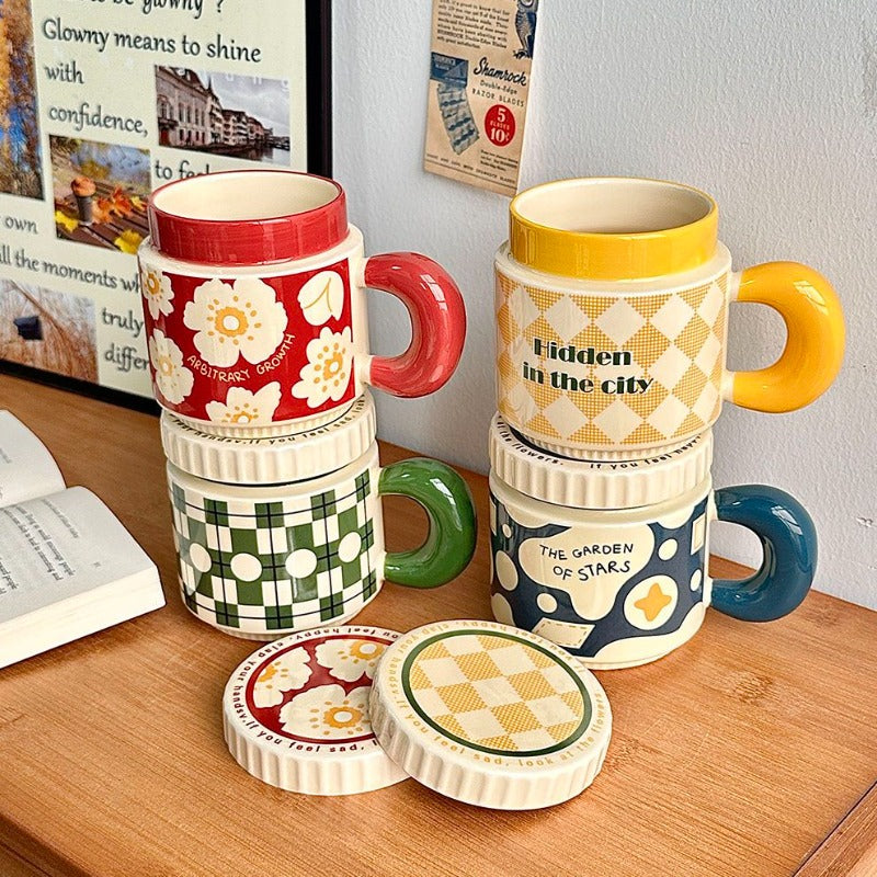 Retro Lidded Ceramic Mug