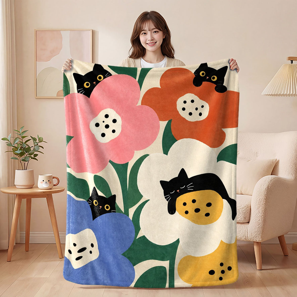 Black Cat Flannel Nap Blanket