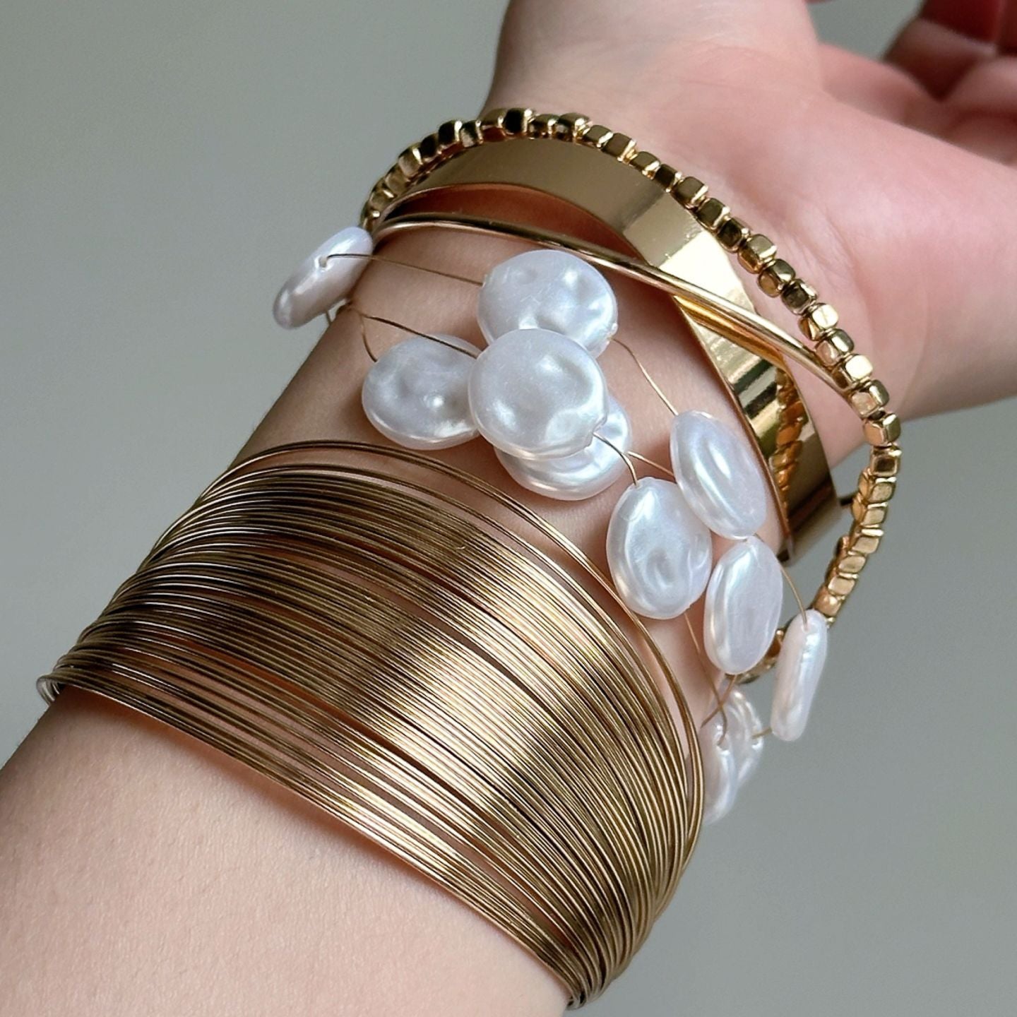 Layered Geometric Open Bracelet Set - Modomu