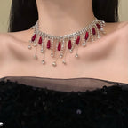 Rhinestone Fringe Choker