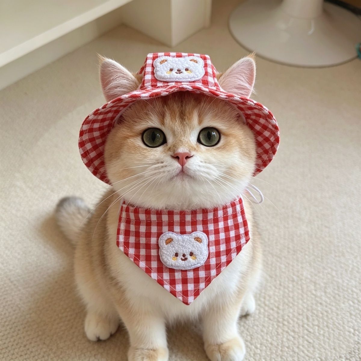 Bear Patch Gingham Pet Hat
