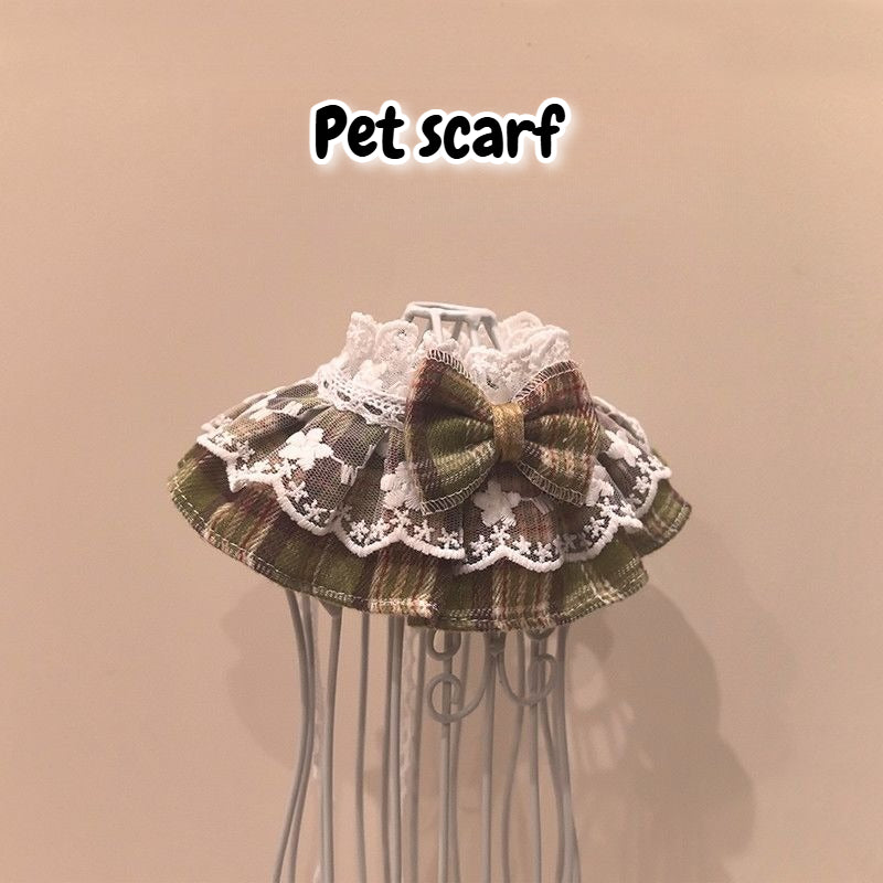 Pet Plaid Lace Saliva Scarf