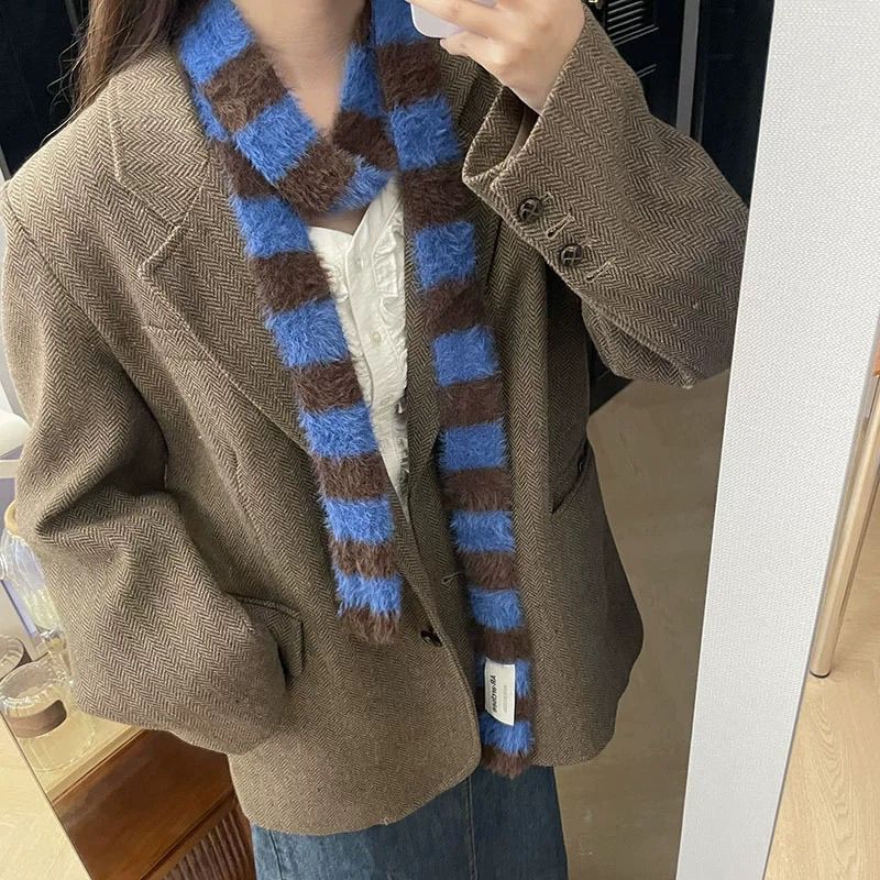 Striped Plush Skinny Scarf