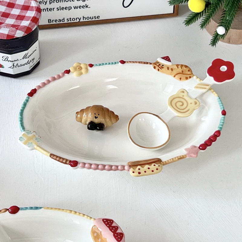 Retro Beaded Ceramic Dessert Bowl - Modomu