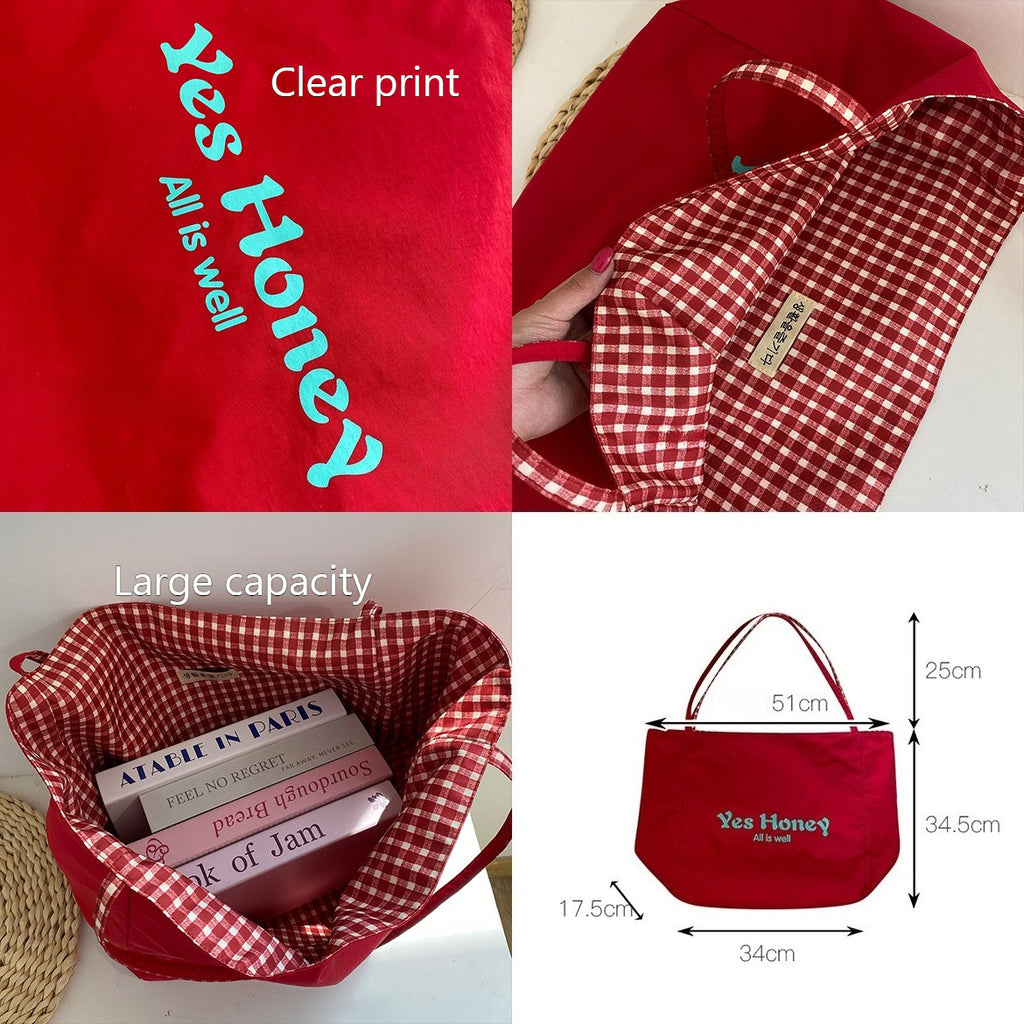 Printed Nylon Shoulder Tote Bag