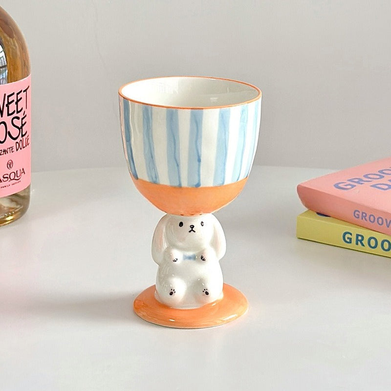 Hand Painted Rabbit Goblet Mug