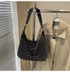 Corset Bow Denim Shoulder Bag