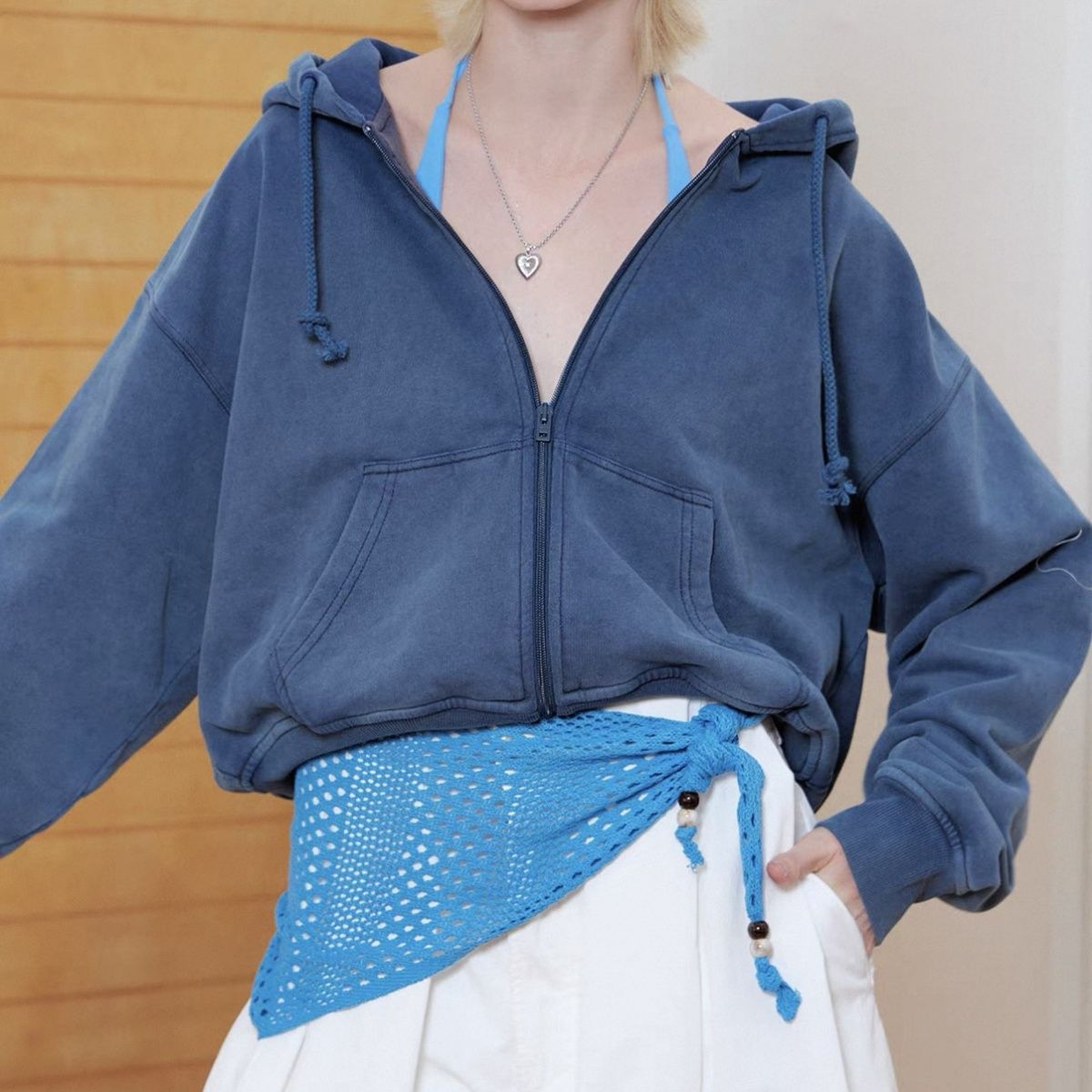 Beaded Hollow Knit Triangle Scarf