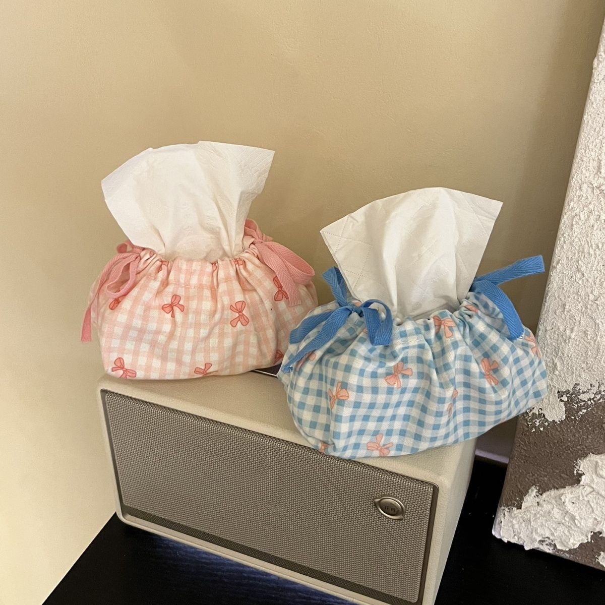 Plaid Bow Desktop Tissue Box - Modomu