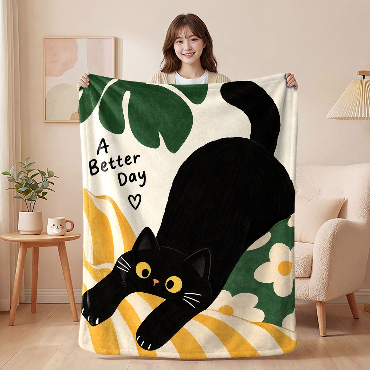 Black Cat Flannel Nap Blanket