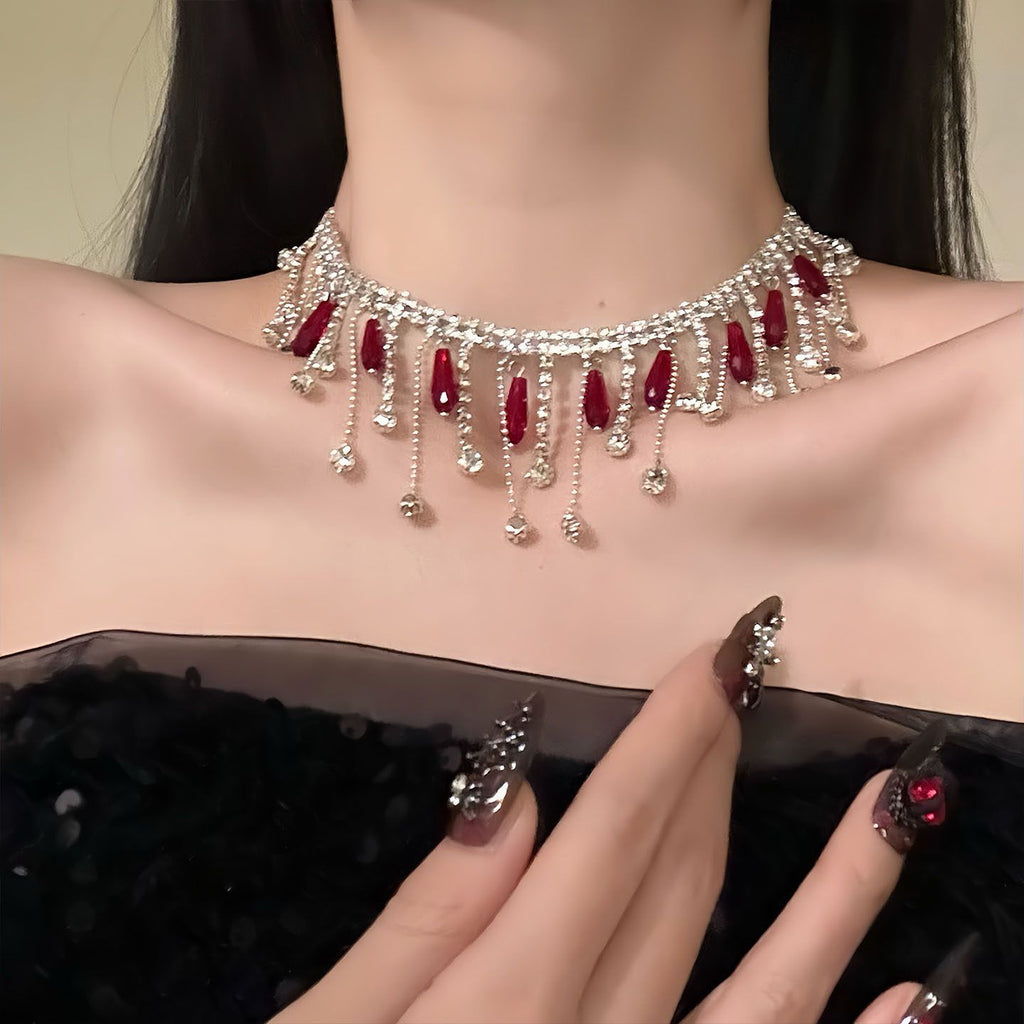 Rhinestone Fringe Choker